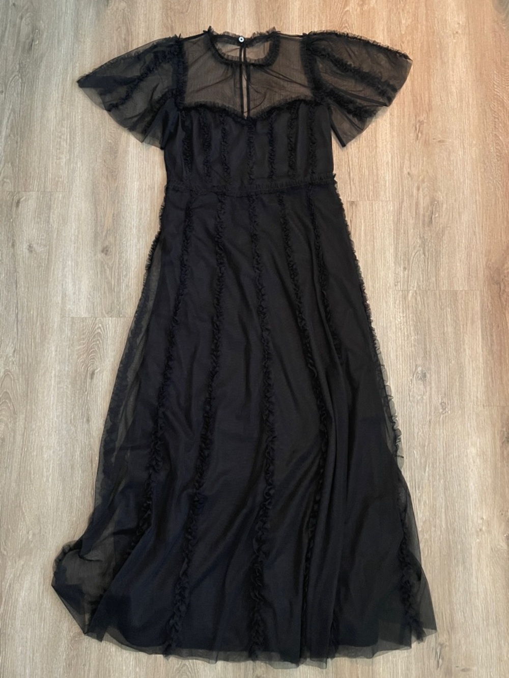 Boden Black Sheer Ruffle-Trim Maxi Dress